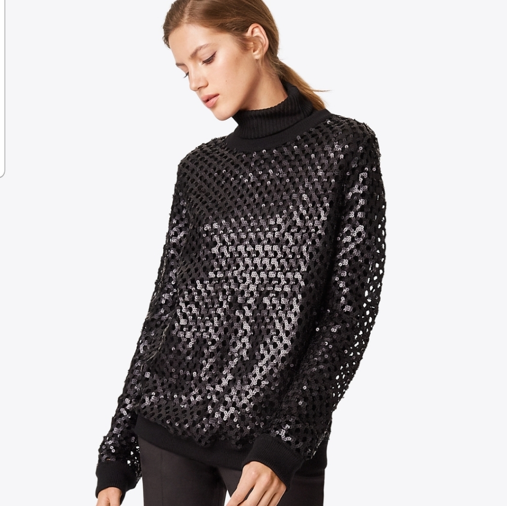 Tory Burch Lansing Wool Crocheted Sequin Sweater